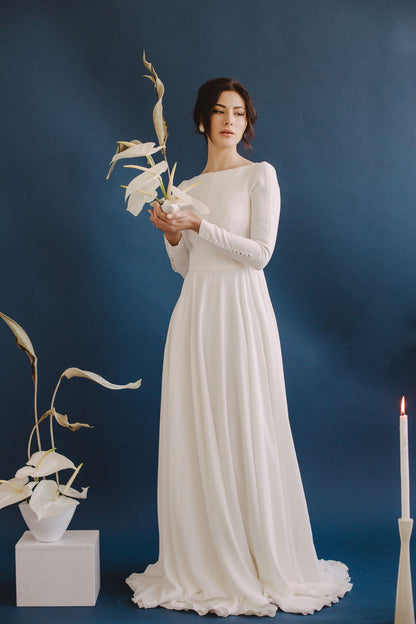 Modest Crepe Wedding Dress - Elegant and Timeless